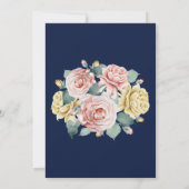 Marine bleu rose floral jolie Faire-part de mariag (Dos)