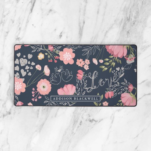 Marine bleu rose Floral Saint Valentin Mat avec no