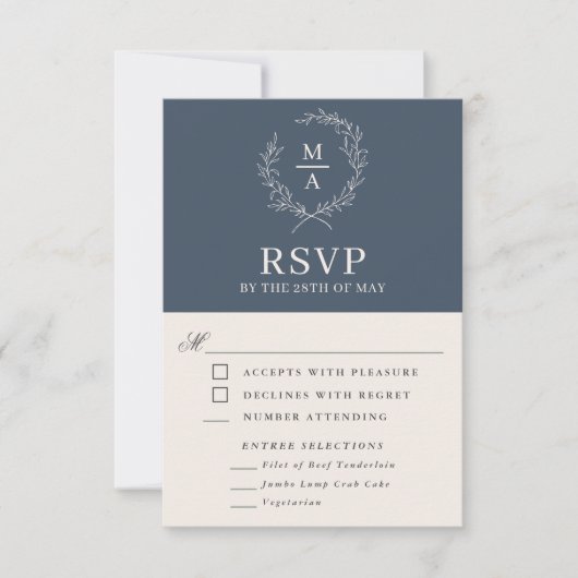 Marine Bleu Simple Élégant Monogramme RSVP avec Re (Devant)