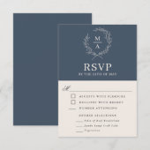 Marine Bleu Simple Élégant Monogramme RSVP avec Re (Devant / Derrière)