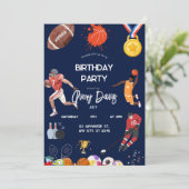 Marine bleu sport garçons Anniversaire Invitation (Debout devant)