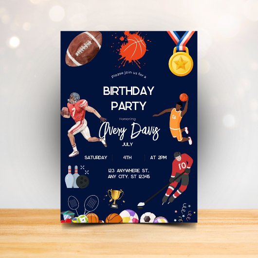 Marine bleu sport garçons Anniversaire Invitation
