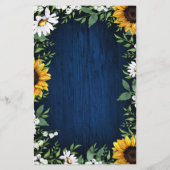 Marine Bleu Tournesol Rustique Bois Mariage Cartes (Dos)