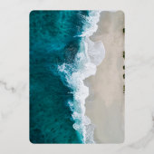 Marine bleu vagues côtier Mariage Foil Invitation (Verso)