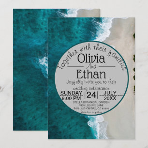 Marine bleu vagues Faire-part de mariage côtière