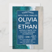 Marine bleu vagues Faire-part de mariage côtière (Devant)