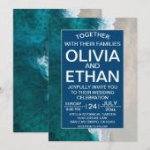 Marine bleu vagues Faire-part de mariage côtière (Devant / Derrière)