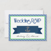 Marine Bleu Vert Blanc Nautique Mariage Cartes RSV (Devant)