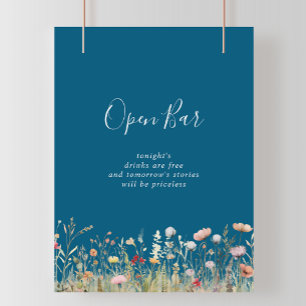 Marine Blíj Boho Wildflower Bruiloft Open Bar Poster