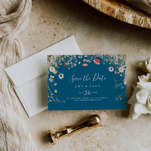 Marine Blíj Boho Wildflower Horizontale Trouw Save The Date
