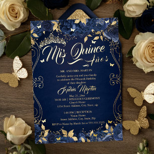 Marine Bloem Tuin Goud Mis Quince Quinceanera Folie Uitnodiging