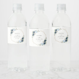 Marine Bloemen, Blauwe Bloemen, Boho, Bloemen brui Waterfles Etiket