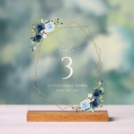 Marine bloemen, blauwe bloemen, Boho, tafelnummers Acryl Bord