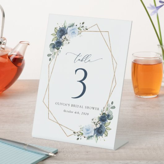 Marine bloemen, blauwe bloemen, Boho, tafelnummers Reclamebord Met Voetstuk (Insitu)