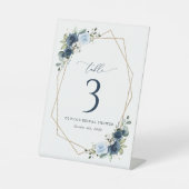 Marine bloemen, blauwe bloemen, Boho, tafelnummers Reclamebord Met Voetstuk (Voorkant)