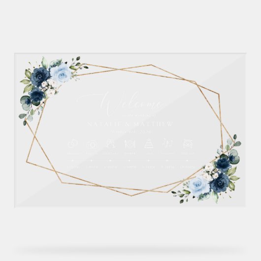 Marine Bloemen, Blauwe Bloemen, Boho, Trouwtijdlij Acryl Bord (Voorkant)