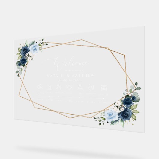 Marine Bloemen, Blauwe Bloemen, Boho, Trouwtijdlij Acryl Bord (Hoek)