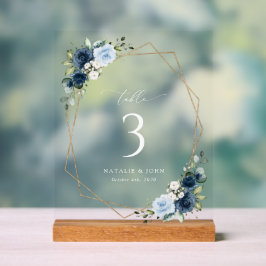 Marine bloemen, blauwe bloemen, bruiloft tafel num acryl bord