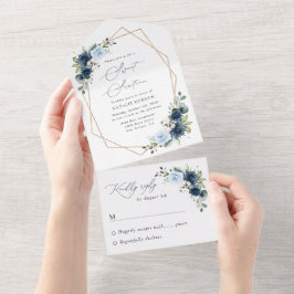 Marine Bloemen, Blauwe Bloemen, Groen, Zoet 16 All In One Uitnodiging