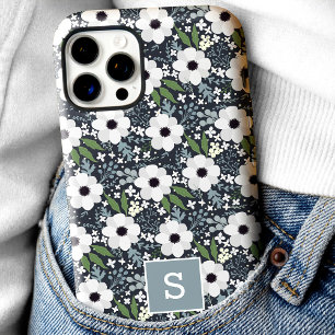 Marine Bloemige Monogram iPhone 16 Pro Hoesje