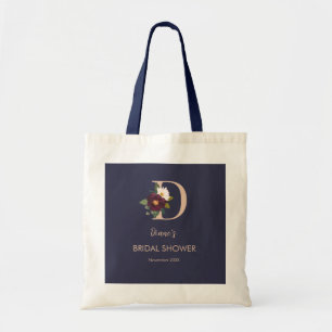Marine Bloemige Monogram Letter D Bruiloft Feest   Tote Bag