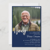 Marine Blue 90th Birthday Photo Invitation (Devant)