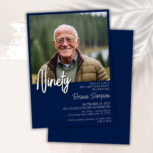 Marine Blue 90th Birthday Photo Invitation