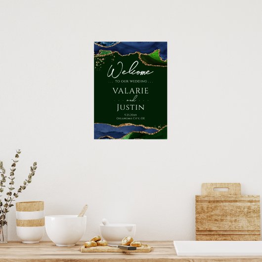 Marine Blue Agate Green Mariage Affiche de bienven (Cuisine)
