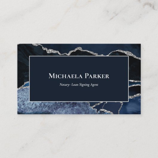 Marine Blue Agate Silver Carte de visite professio (Devant)
