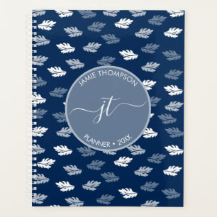 Marine Blue Antique Feuille Motif Monogramme