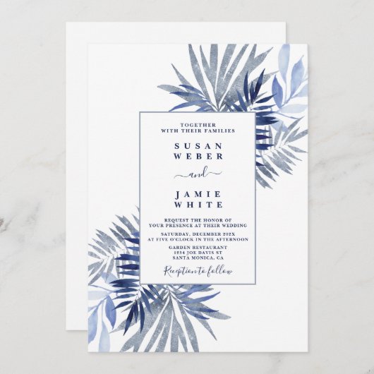 Marine Blue Beach mariage Invitation (Devant / Derrière)