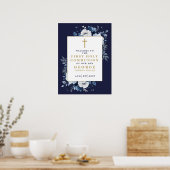 Marine Blue Boho Floral Holy Communion Affiche de (Cuisine)