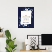 Marine Blue Boho Floral Holy Communion Affiche de (Bureau à domicile)