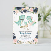 Marine Blue Boy Dinosaur Couple Douche Invitation (Debout devant)