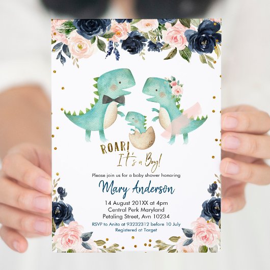 Marine Blue Boy Dinosaur Couple Douche Invitation