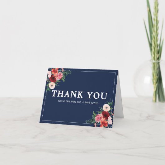 Marine Blue Burgundy Coral Floral Mariage Merci (Devant)