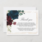 Marine Blue & Burgundy Rose funérailles Merci Note (Devant)