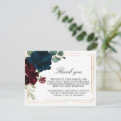 Marine Blue & Burgundy Rose funérailles Merci Note (Debout devant)