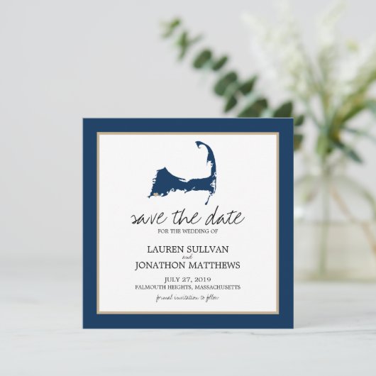 Marine Blue Cape Cod Carte Mariage Enregistrer la  (Debout devant)