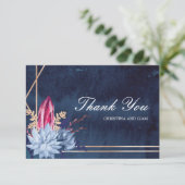 Marine Blue Chalkboard Floral Mariage Carte de rem (Debout devant)