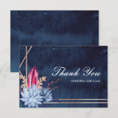 Marine Blue Chalkboard Floral Mariage Carte de rem (Devant / Derrière)