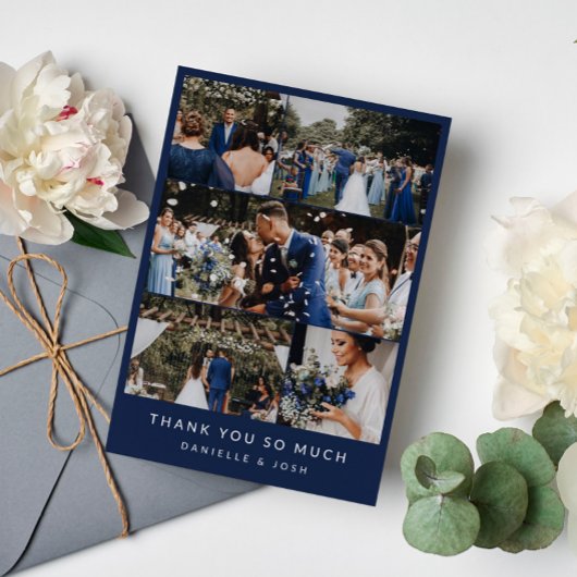 Marine Blue Clean Mariage Photo Collage Merci