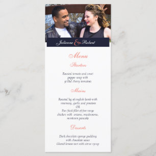 Marine Blue Coral Modern Photo Mariage Menu