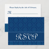 Marine Blue Diamond Mariage damassé RSVP Grand (Devant / Derrière)