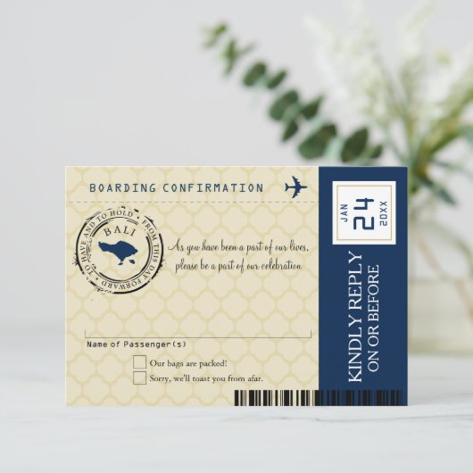 Marine Blue et Gold Bali Mariage RSVP (Debout devant)