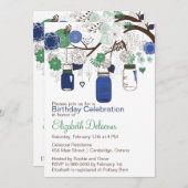 Marine Blue et Green Mason Jars Invitation Anniver (Devant / Derrière)