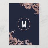 Marine Blue et Rose Gold Floral Mariage Menu (Dos)