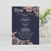 Marine Blue et Rose Gold Floral Mariage Menu (Debout devant)