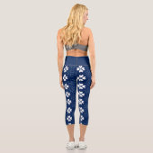 Marine Blue Floral Capri Yoga Leggings (Verso)