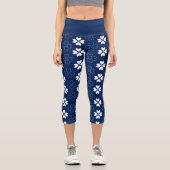 Marine Blue Floral Capri Yoga Leggings (Recto)